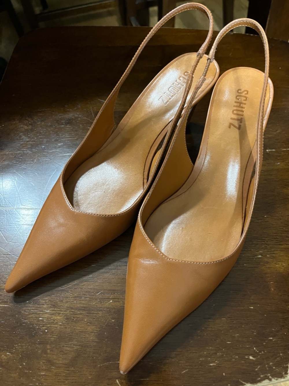 SCHUTZ Cognac Pointed Slingback Pumps